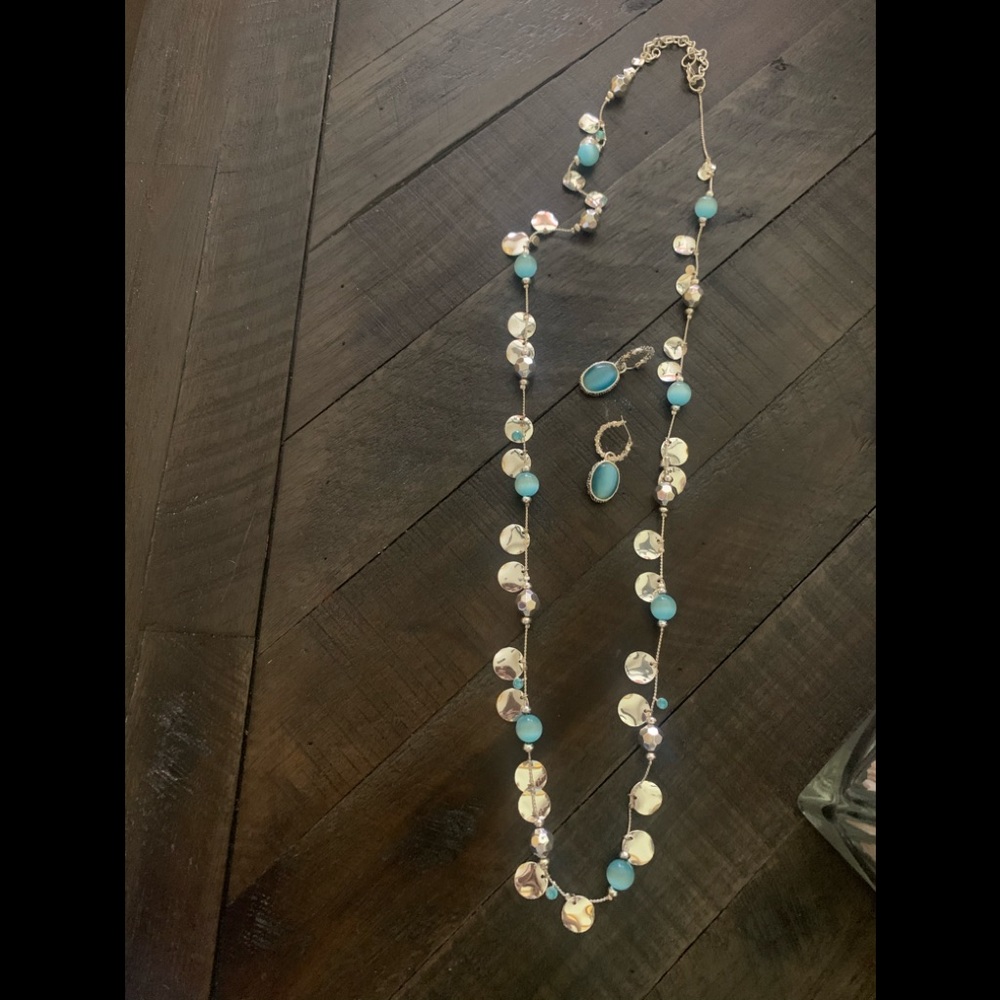 Silver and turquoise tone costume jewelry.